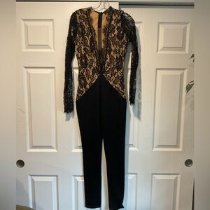 NWOT Michael Costello x Revolve Elegant Black Nude Lace Dress Jumpsuit Party M
